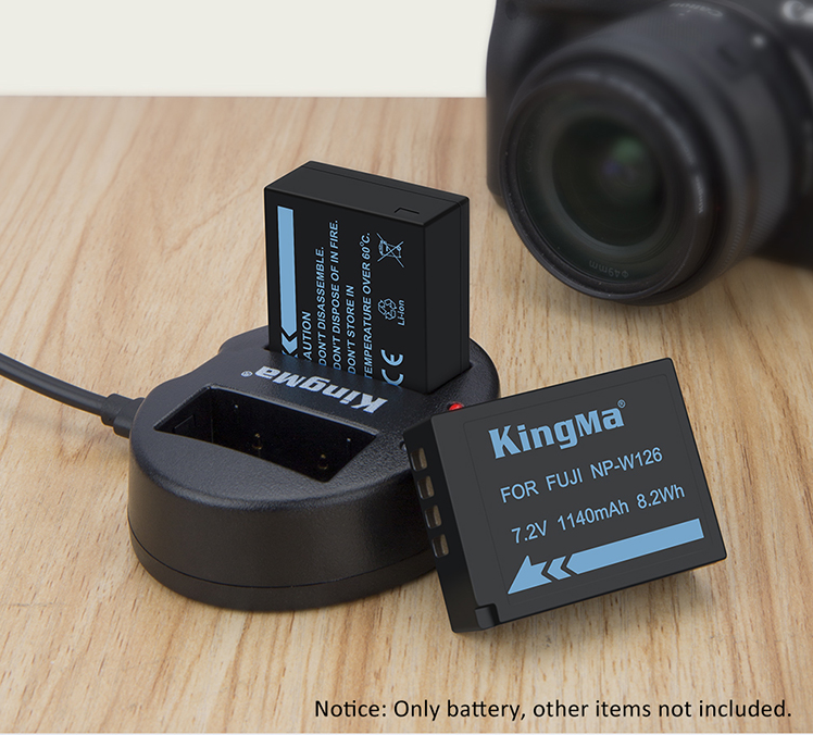 Bộ 2 pin sạc và sạc đôi KingMa NP-W126 Fujifilm XT-20, XT-10, X-A3, X-E2 Hàng chính hãng