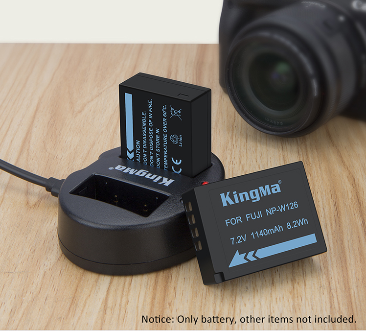 Bộ 2 pin sạc và sạc đôi KingMa NP-W126 Fujifilm XT-20, XT-10, X-A3, X-E2  Hàng chính hãng