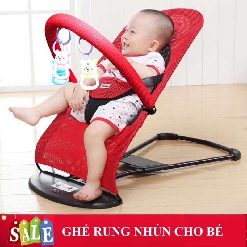 Ghế Rung Nhún Bập Bênh Lưới Thoáng Khí Cho Bé Kèm Thanh Treo Đồ Chơi