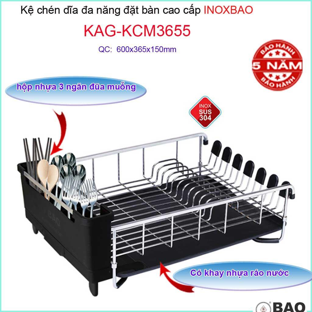 Kệ chén dĩa đa năng Inox Bảo KAG-KCM3655, giá đựng bát đĩa đặt bàn SUS304 dập đặc cao cấp 60cm có ống đũa siêu bền