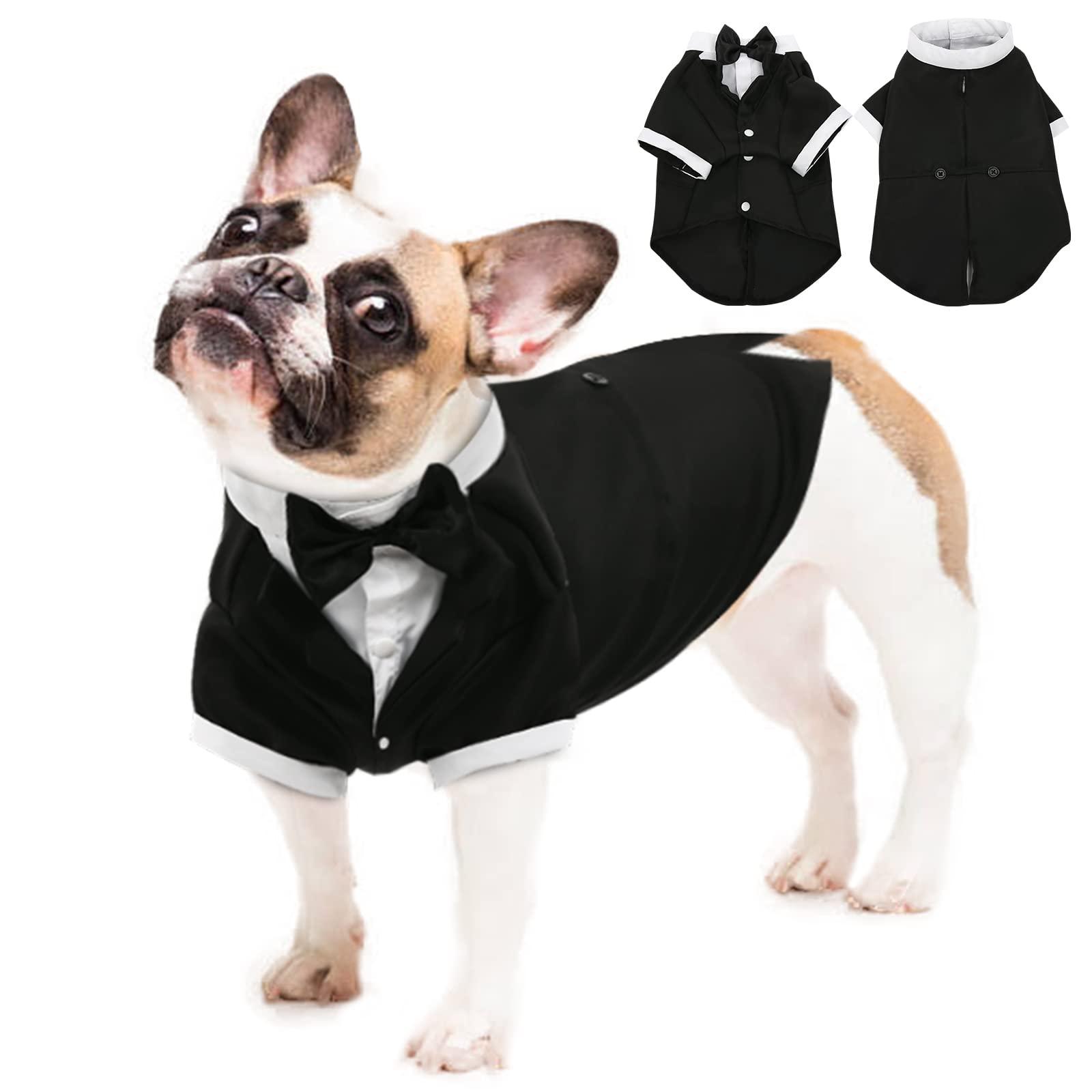 Áo sơ mi chó với cà vạt đen, trang phục chính thức của thú cưng bay cho bữa tiệc sinh nhật đám cưới, trang phục lễ hội cho chó vừa