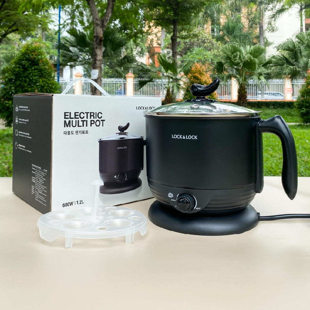 Nồi điện đa năng Lock&amp;Lock Multi Pot 1.2L EJP316BLK, Hàng chính hãng, xoay 360 độ, núm vặn - JoyMall