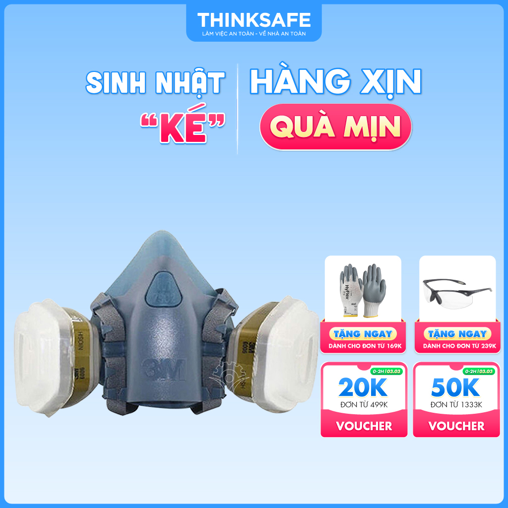 Mặt nạ phòng độc 3M Thinksafe, chống độc, lọc bụi siêu mịn, xịt sơn, phòng dịch, chống bụi, chống hơi hữu cơ - 7502/6006