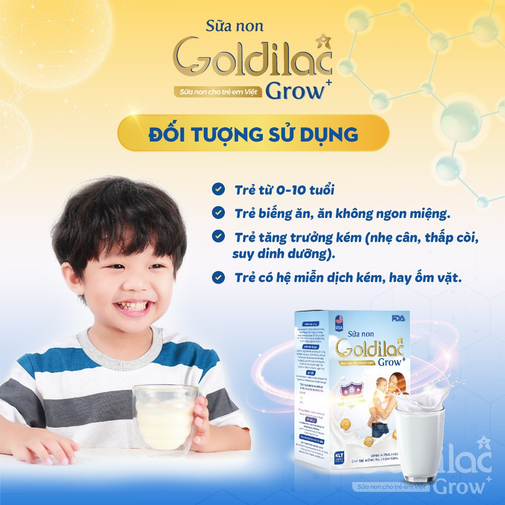 Sữa non Goldilac Grow+ - Sữa dinh dưỡng cho bé từ 0-10 tuổi, hỗ trợ cải thiện còi xương, biếng ăn, tăng cân cho bé giúp bé phát triển toàn diện