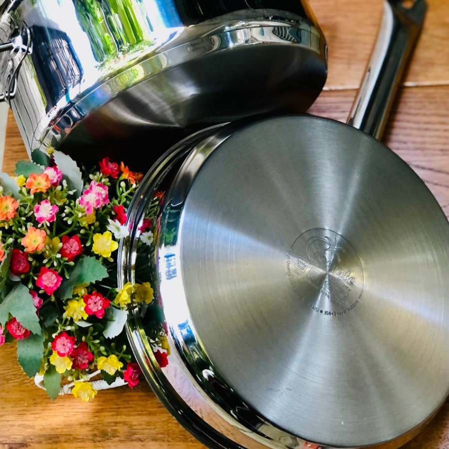 Bộ Nồi Chảo Inox 304 – 7 Món TOM 0707 - Nồi từ - 5 lớp đáy - chảo chống dính - nắp inox