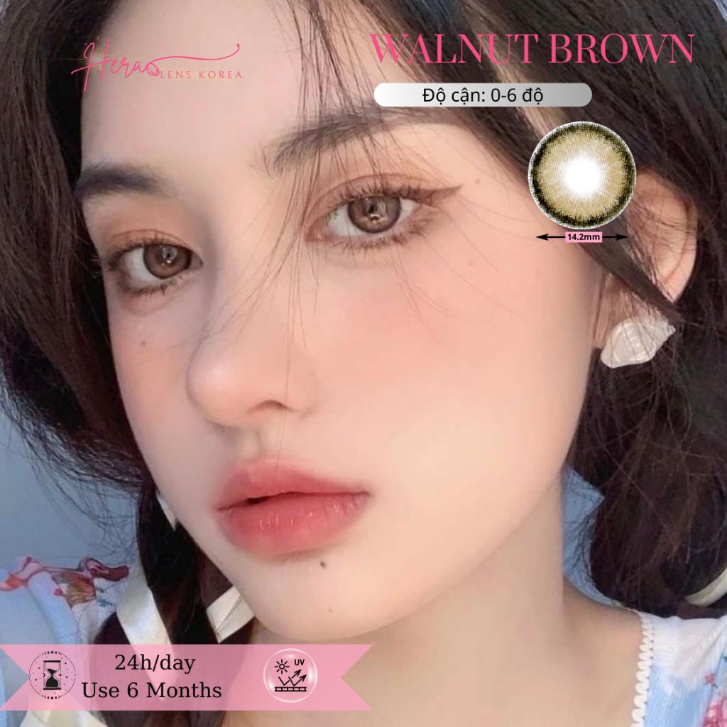 Kính Áp Tròng Hera Nâu Bóng Viền Đen 0 - 6 Độ CHAMPAGNE BROWN Nhập Khẩu Hàn Quốc Lens Cận 6 Tháng