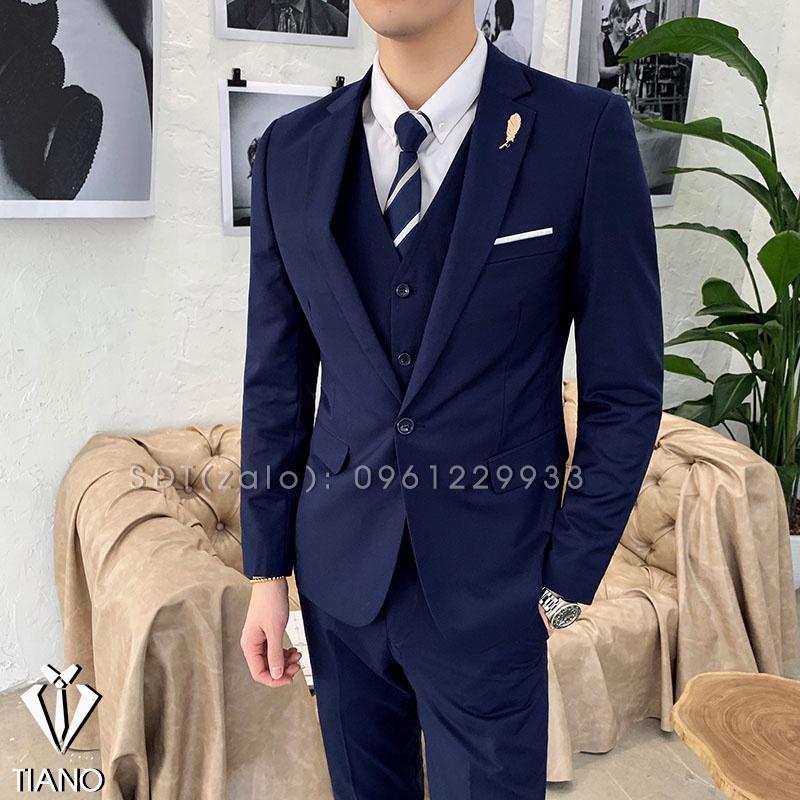 Bộ Vest nam màu Xanh Than 1 cúc, form ôm body, chất vải dày mịn co giãn nhẹ. Suit Nam Cao Cấp