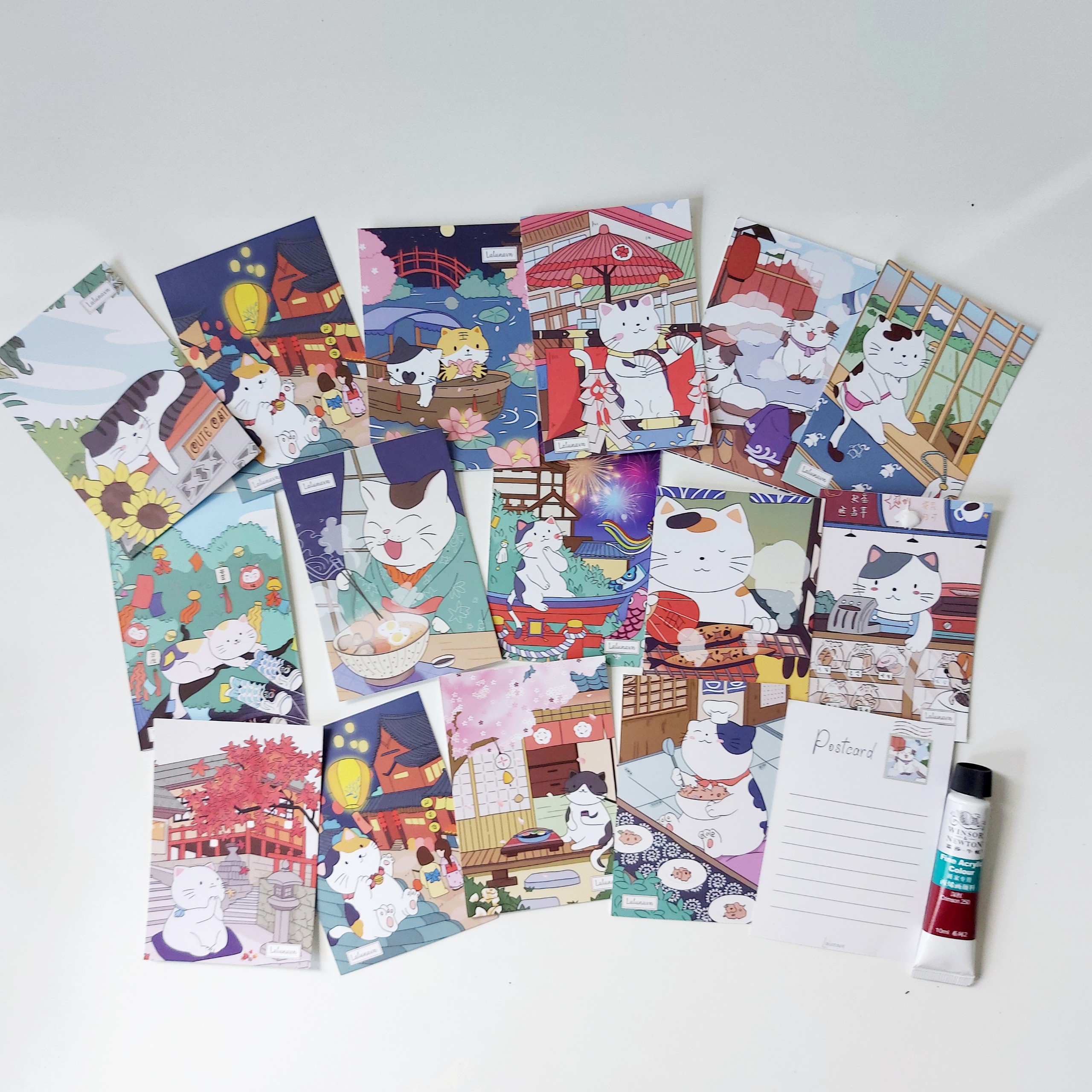 Bưu thiếp mèo Nhật Bản set 8 miếng dễ thương Postcard mèo Nhật Bản Guden Stationery