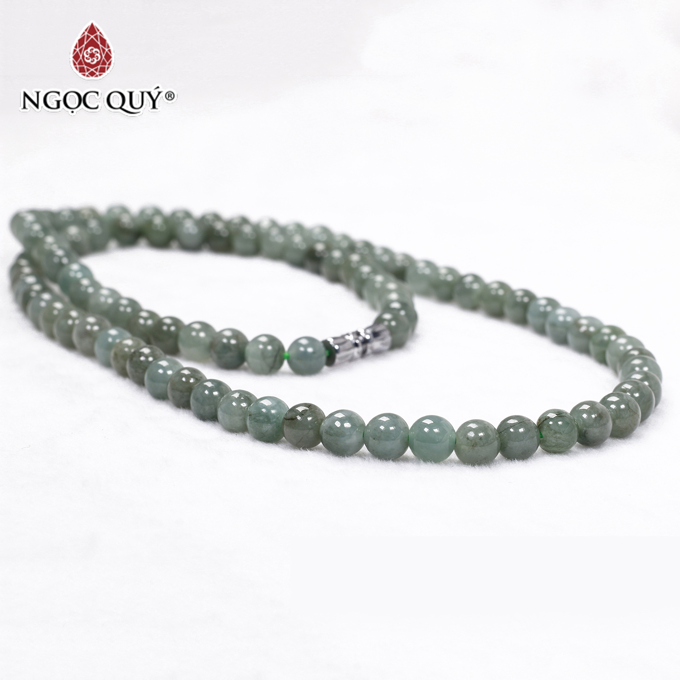 Chuỗi cổ tràng hạt cẩm thạch nước ngọc hạt 6mm mệnh hỏa, mộc - Ngọc Quý Gemstones