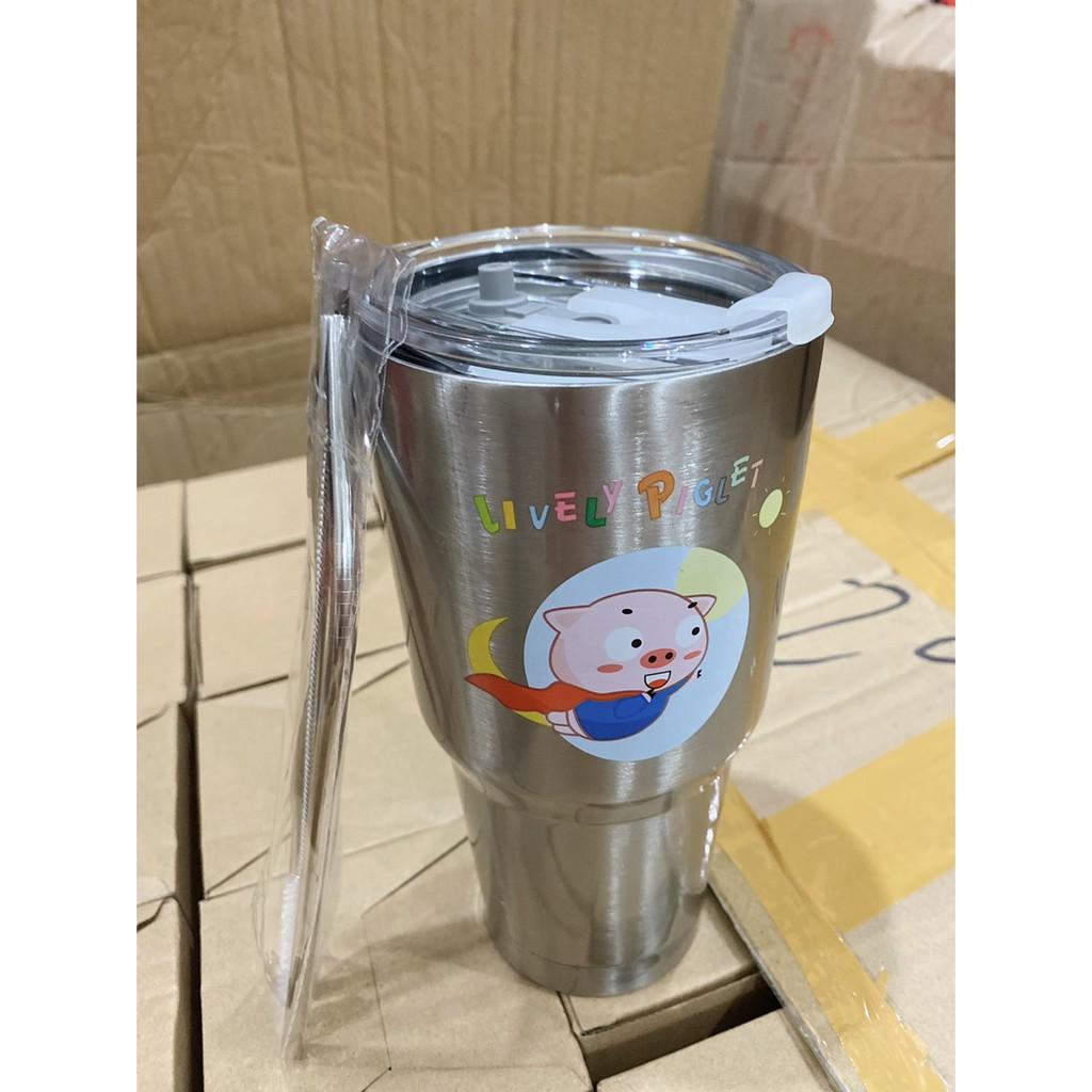 Ly Giữ Nhiệt 900ml Mẫu Inox Kèm Túi Đựng Và Ống Hút