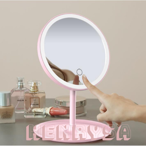 Gương trang điểm để bàn có đèn led cảm ứng 3 chế độ sáng kèm sạc USB - Chính Hãng Henrysa
