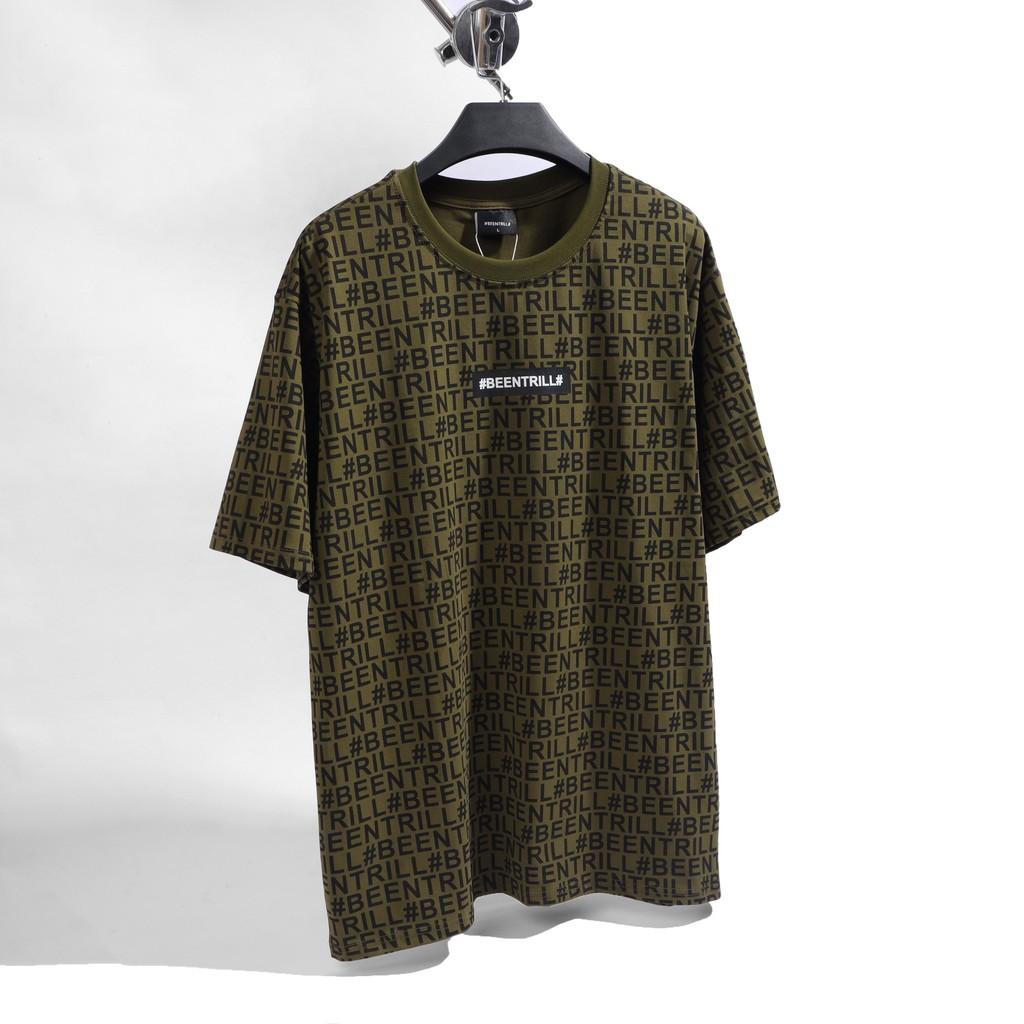 Áo thun tay lỡ phông Unisex nam nữ cotton beentrill monogram -B01 - Rêu