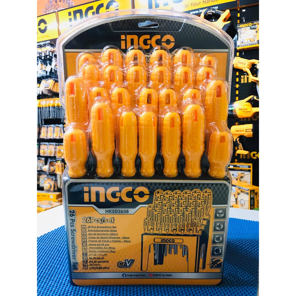 Bộ 26 tua vít dẹp, bake, sao, vuông ingco HKSD2658