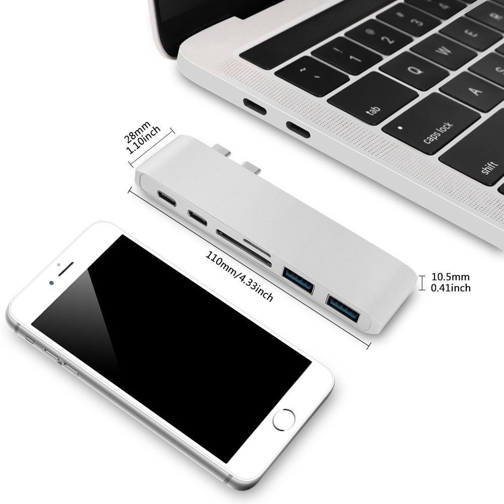 USB C Hub 2 USB 3.0 Port Micro SD Type-C Adapter Charging&Reader Pro 13 15 16 Air 13.3 A1932 A2159 A2141