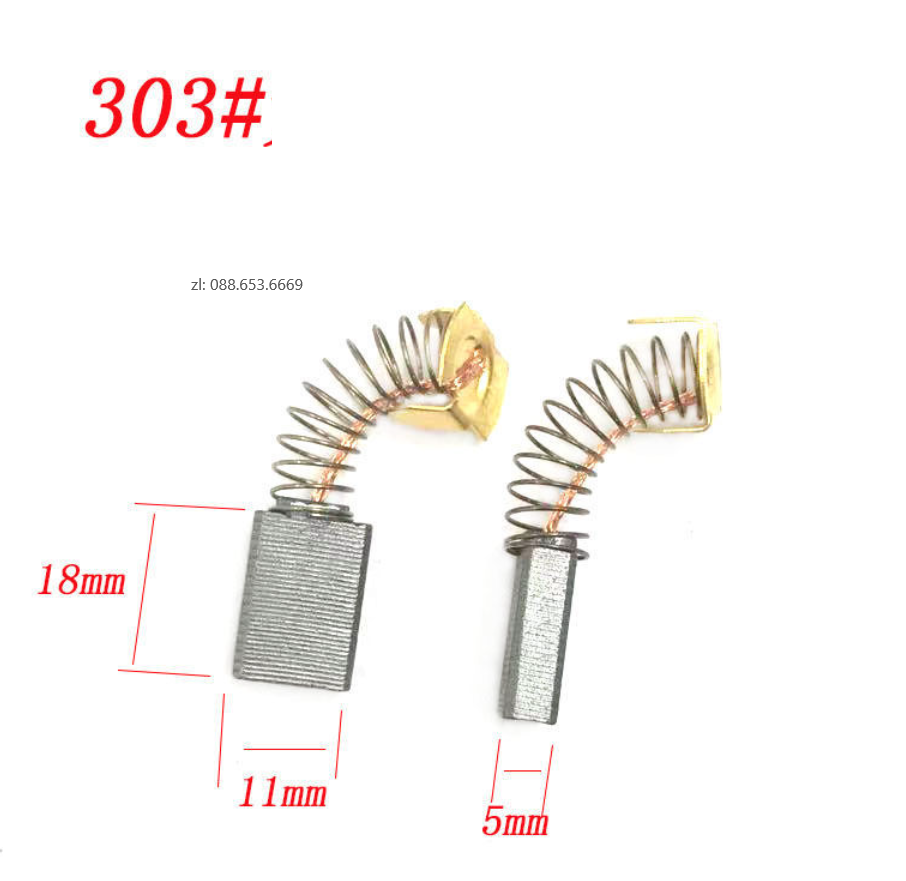 Chổi than 303 chuyên dùng cho máy đánh bột, máy khoan, mài chất lượng tốt, carbon cao kích thước 18*11*5mm