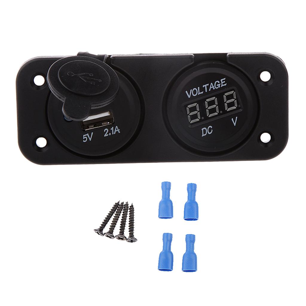 Marine Boat Car RV Voltmeter Dual USB Port 12V/24V Power Socket 2 Hole Panel