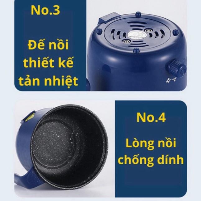 Nồi Lẩu Mini Điện Đa Năng - Nồi Lẩu Hấp Nướng Mini 2 tầng Mẫu Mới chống dính có thể nấu cơm, nấu cháo, chiên không dầu