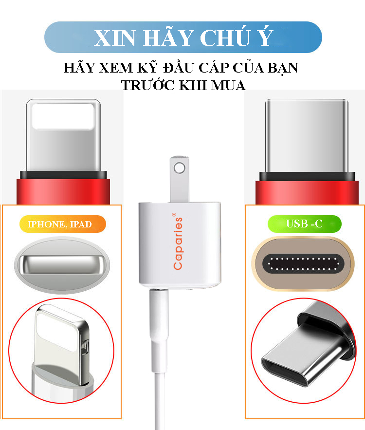 Combo Củ Sạc và Cáp Sạc 20W CAPARIES CBMN20W cho Iphone 8 trở lên, Ipad và các dòng điện thoại dùng cổng USB-C (PD) - Hàng Chính Hãng