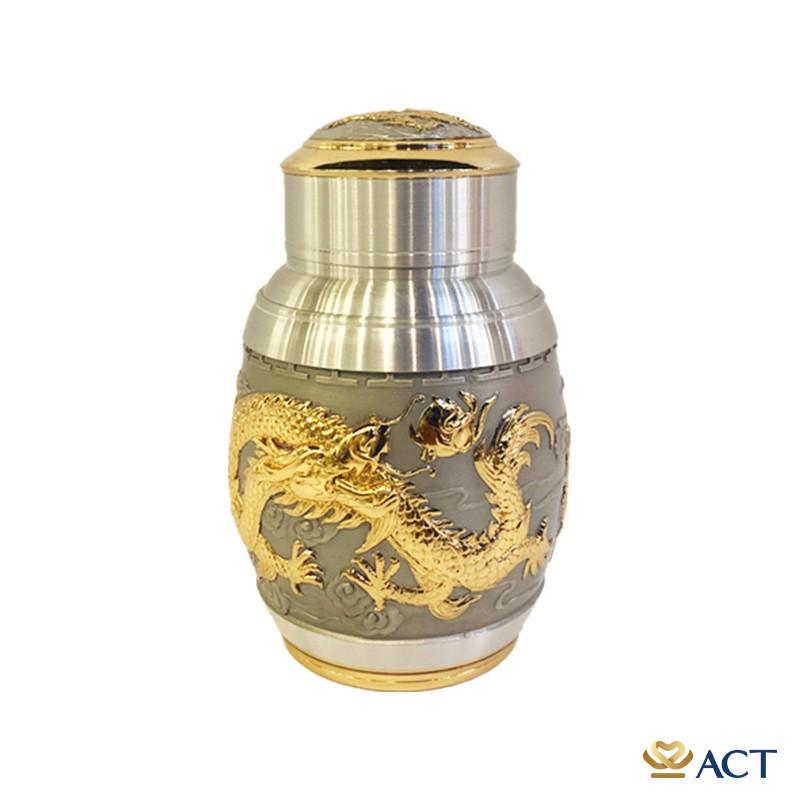 HỘP ĐỰNG TRÀ RỒNG PHÚ QUÝ PEWTER MẠ VÀNG 24K