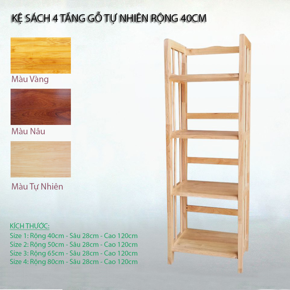 Kệ sách 4 tầng gỗ tự nhiên nhiều size