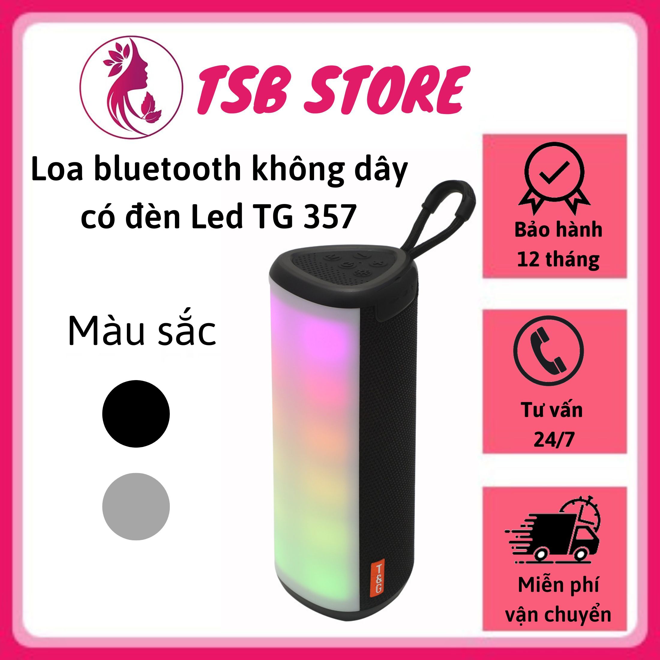 Loa Bluetooth Mini Không Dây TG 357- Loa Bluetooth Nghe Nhạc Có Đèn Led RGB, Loa Mini Bass Mạnh Âm Thanh Sống Động, Thiết Kế Nhỏ Gọn, Tương Thích Nhiều Thiết Bị