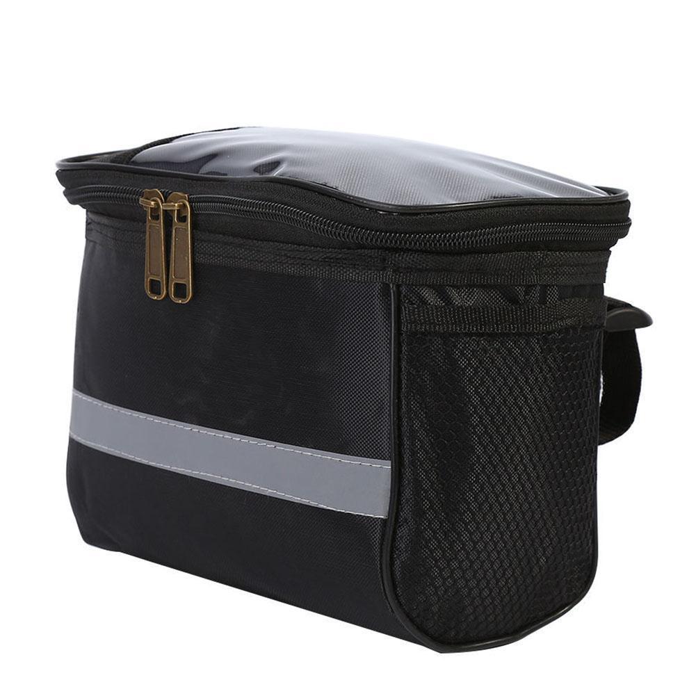 Bicycle Basket Handlebar Bag Reflective Tape Touchable Transparent Phone Bag Mountain Bike Front Pocket Cycling Storage Bag