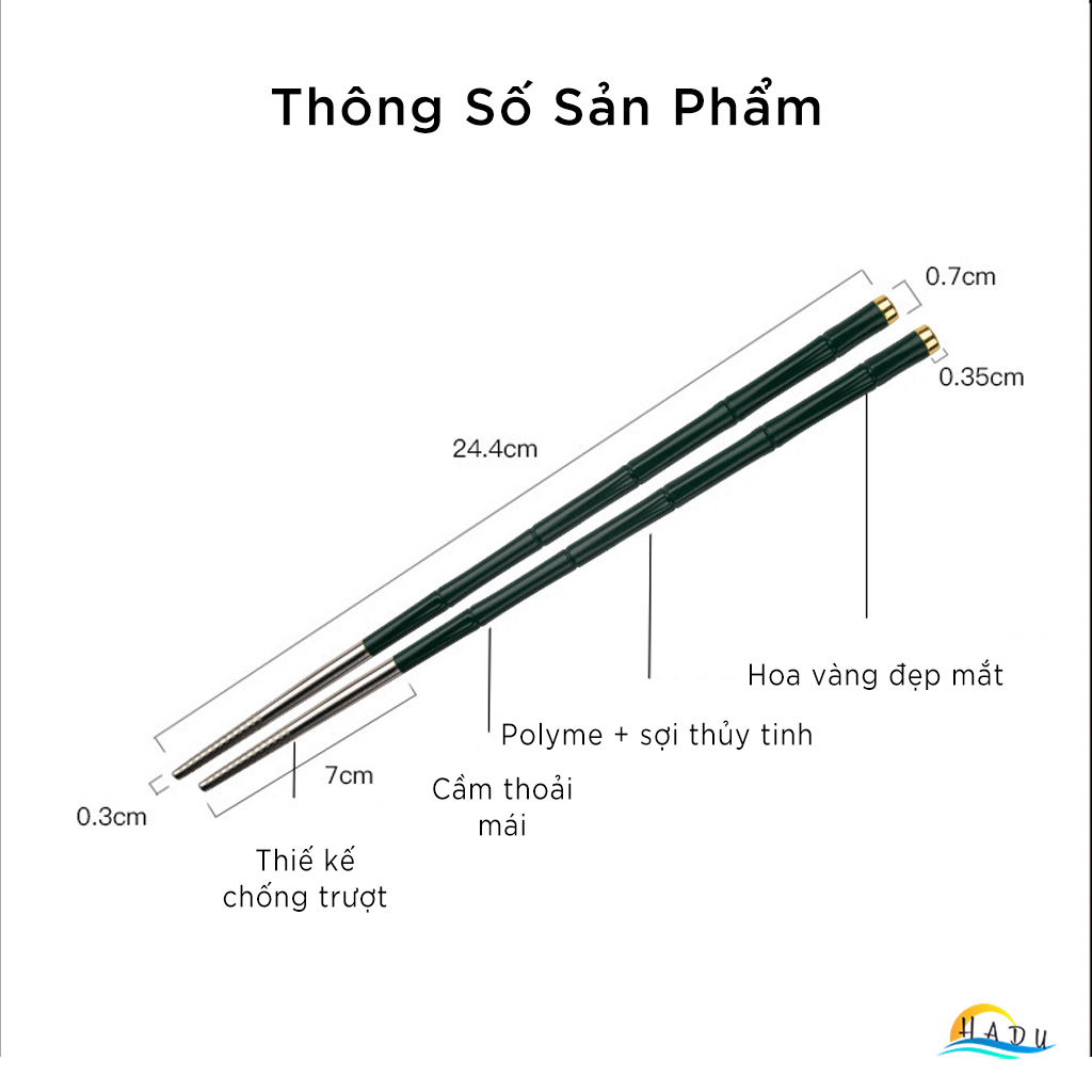 Đũa Ăn Cơm Inox 304 Chống Trượt Kiểu Hàn Quốc Cao Cấp Hình Cây Tre Sang Trọng HADU