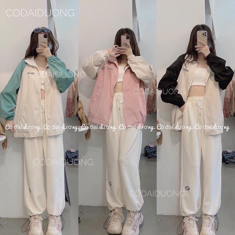 Áo Khoác dù 2 lớp không nón phối tay thêu logo unisex ulzang nam nữ