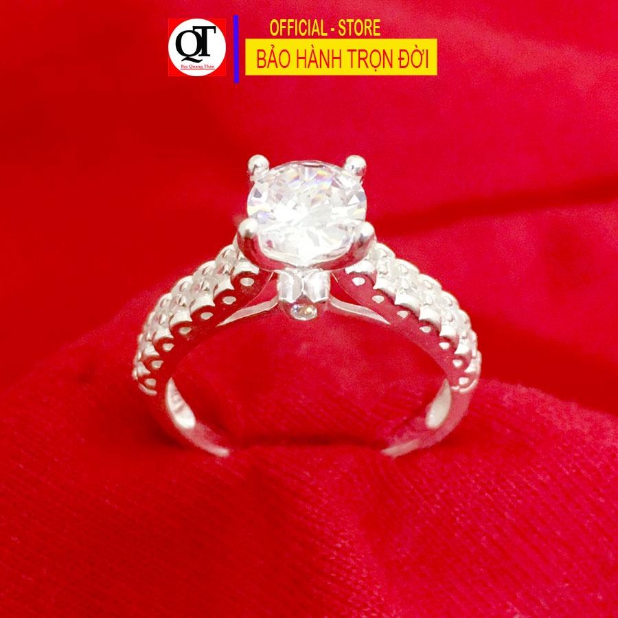 Nhẫn nữ bạc ta kiểu cá tính ổ cao gắn đá kim cương nhân tạo cao cấp trang sức Bạc Quang Thản – QTNU73