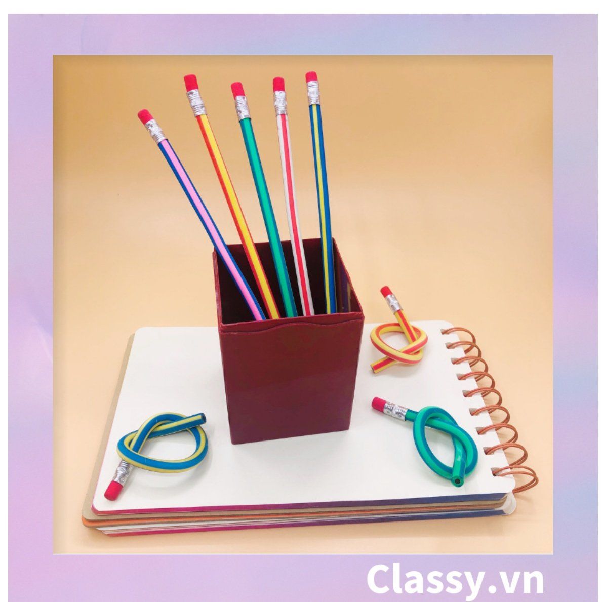 Bút chì mềm 30cm PVC sọc màu bút chì HB dẻo có thể gấp tròn lại được sáng tạo PK1820