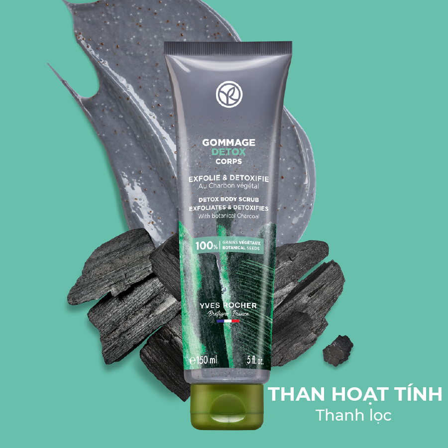 Tẩy Tế Bào Chết Toàn Thân Than Hoạt Tính Yves Rocher Botanical Charcoal Detox Body Scrub 150ml