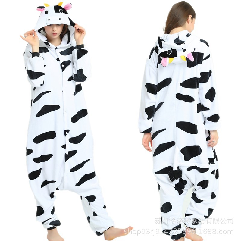 Bộ Đồ thú bò sữa liền thân lông mịn Pijama dành Cho Người Lớn và Trẻ Em kiểu dáng Động Vật Hoạt Hình Cosplay