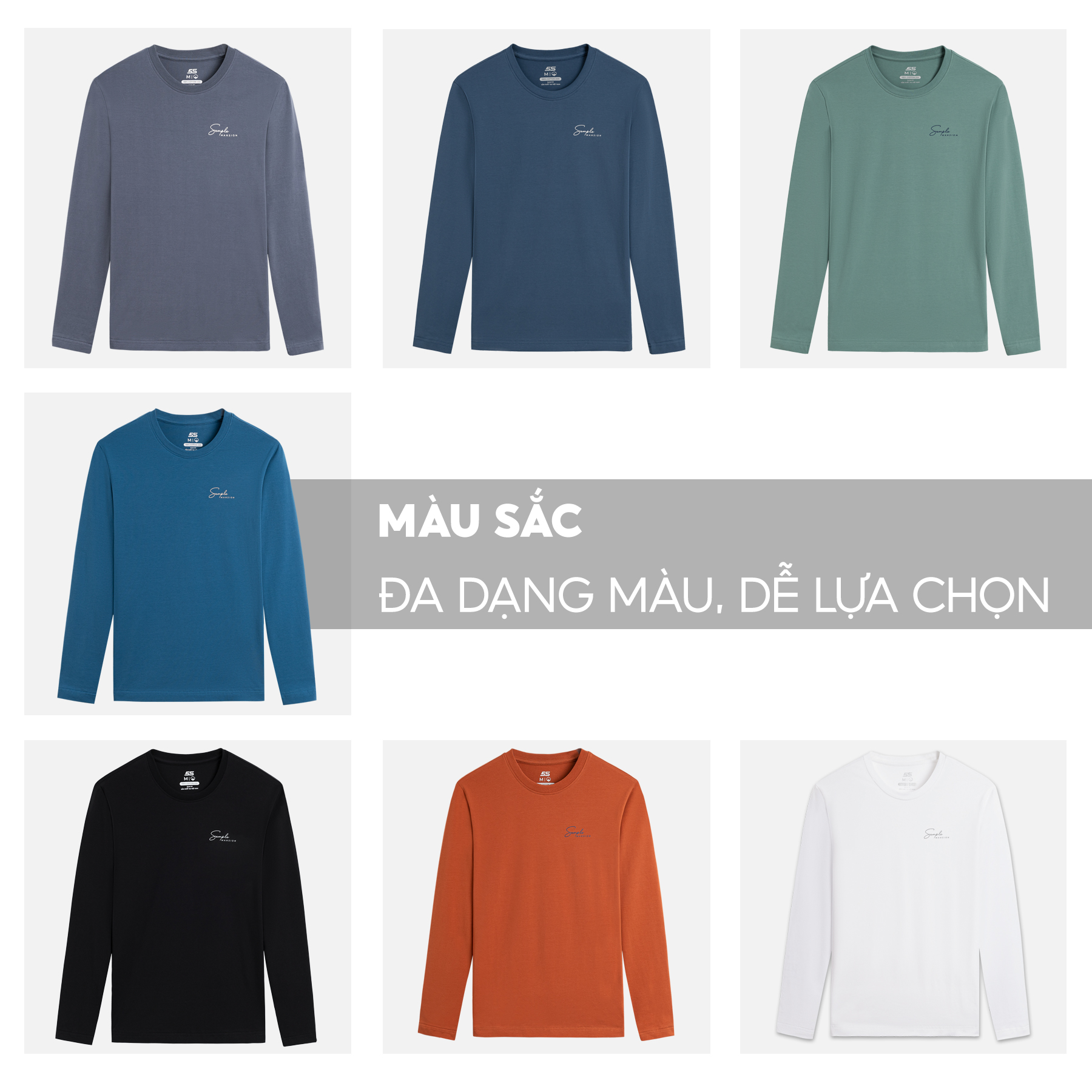 Áo Thun Nam Dài Tay 5S SIMPLE, Chất Liệu 100% Cotton USA, Mềm Mịn, Thiết Kế Đơn Giản, Màu Sắc Đa Dạng