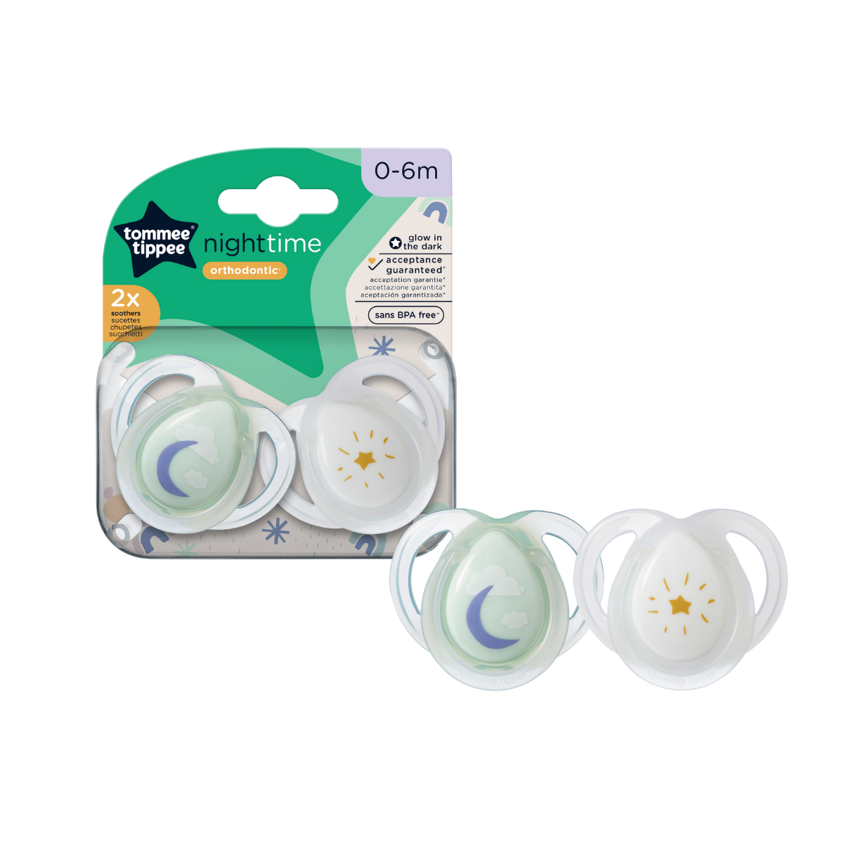 Ty Ngậm Dạ Quang Cho Bé Tommee Tippee 0-6 Tháng - Night Time – Trăng Xanh