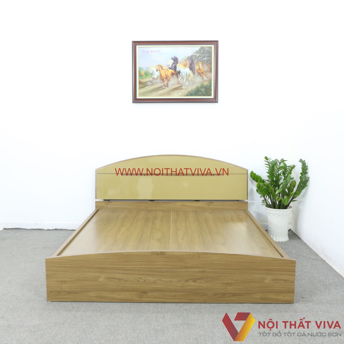 Giường Ngủ Hiện Đại Có Ngăn Kéo Gỗ MDF Melamine Đầu Vòm Màu Nâu Cao Cấp