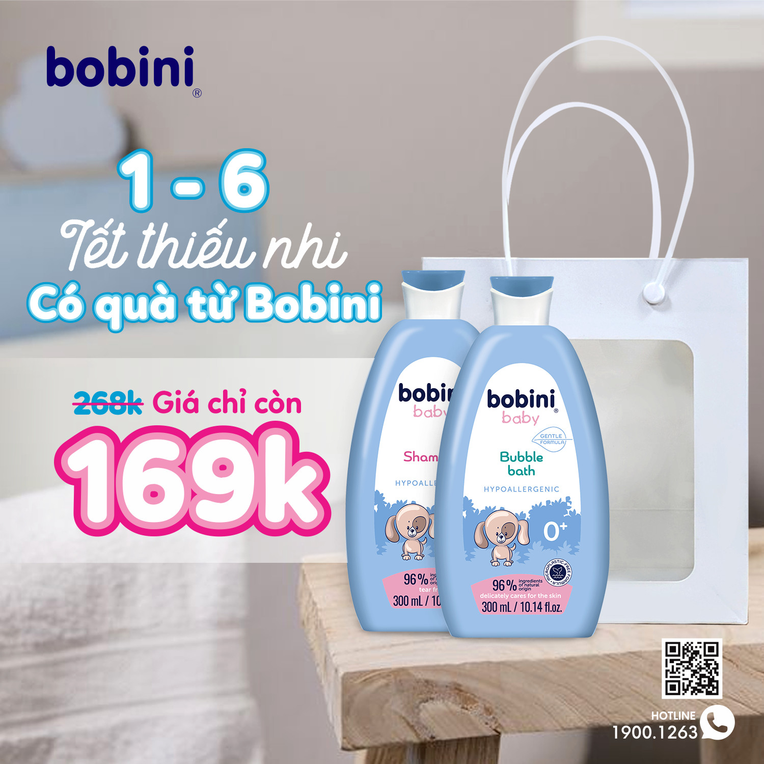 Bộ quà Bobini Baby tắm và gội cho bé 300ml / 1 chai ( Sữa tắm + Dầu Gội )