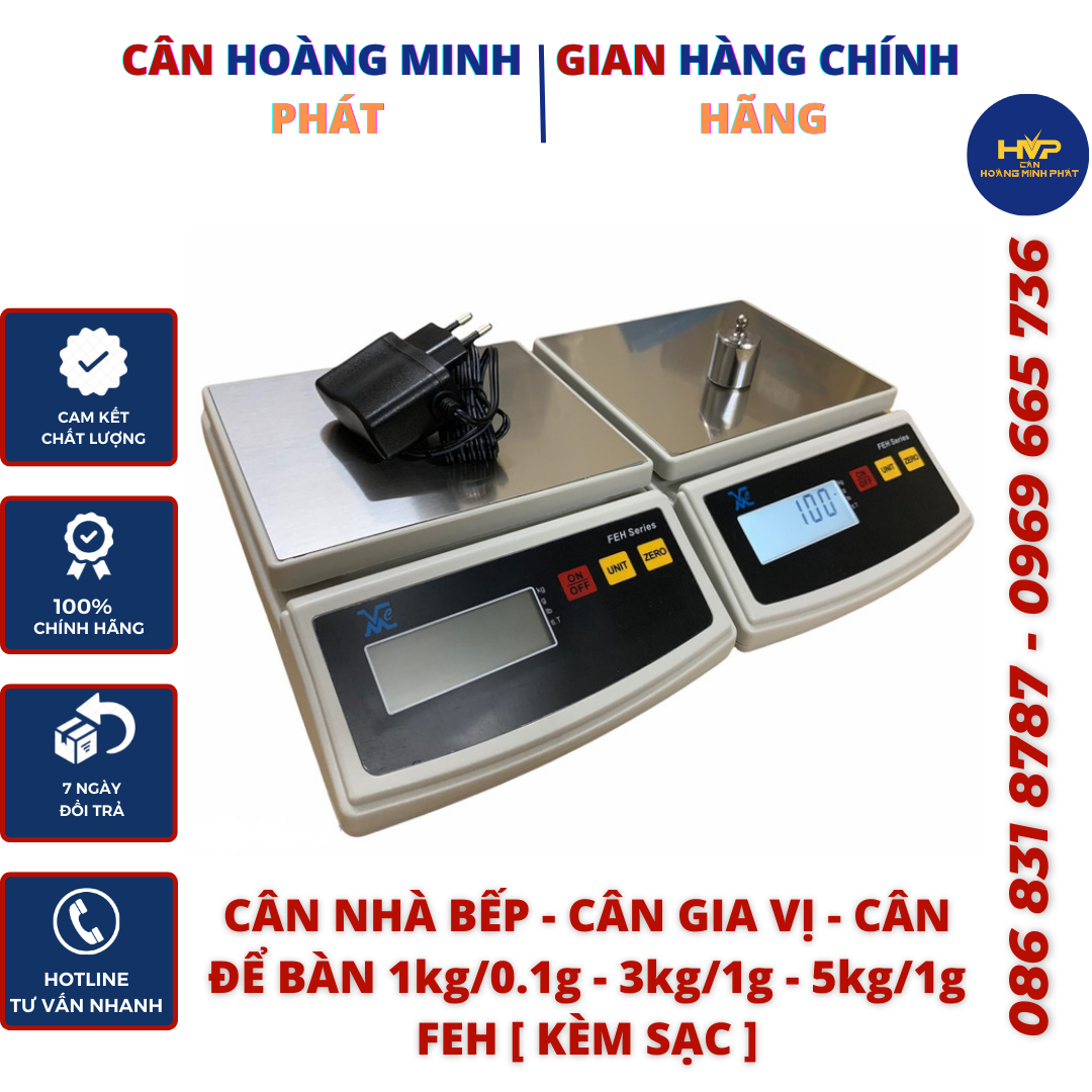 Cân Điện Tử Dùng Cho Nhà Bếp 5kg/1g - 3kg/1g - 1kg/0.1g FEH (cân tiểu ly nhà bếp - kèm sạc) [ CÂN HOÀNG MINH PHÁT