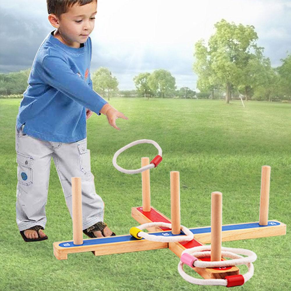 Trò chơi thảy vòng thân thiện với môi trường bằng gỗ cho trẻ em tương tác giáo dục ngoài trời