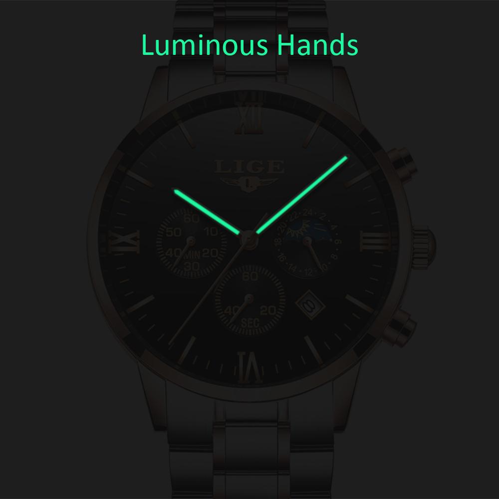 Đồng hồ đeo tay đơn giản Lịch ngày Giờ phút Hiển thị thứ hai Hẹn giờ 3ATM Chống thấm nước LIGE 9831 