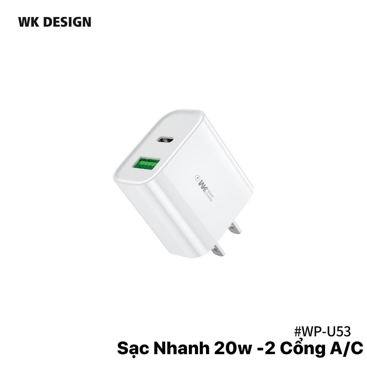 Bộ Sạc Nhanh 2 Cổng Pd20w/Qc 3.0 Wp-U53 Dành Cho Iphone/Samsung/Oppo ...Hàng Chính Hãng