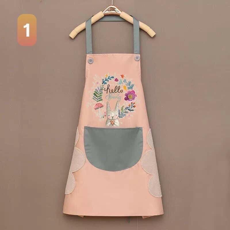 Tạp giề nấu ăn chống thấm nước màu sách trang nhã, có chỗ lau tay