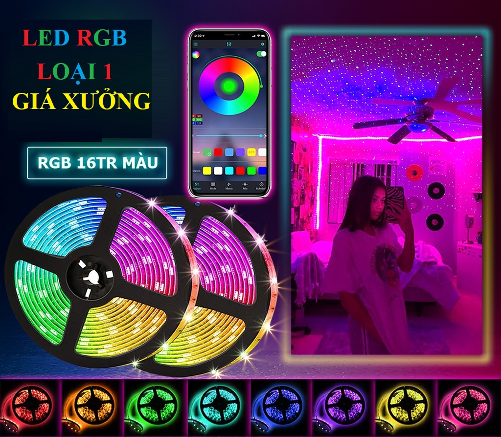 Dải Đèn led đèn led trang trí quay tiktok RGB 16 triệu màu điều khiển bằng điện thoại nháy theo nhạc chống thấm nước đèn led rgb 5050