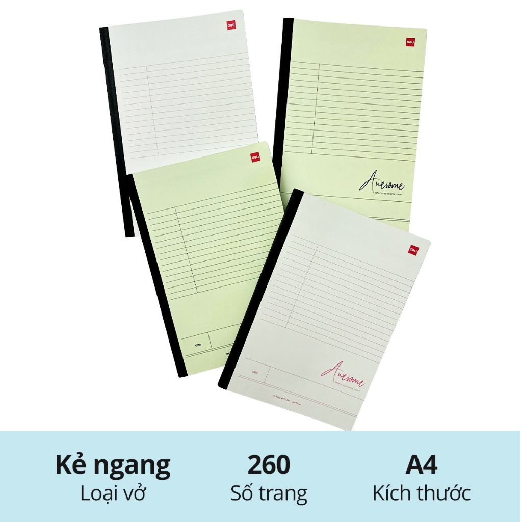 Vở kẻ ngang A4 Deli 200 trang CNB547-200 - Kích thước: 210x297mm, giấy định lượng 70gsm