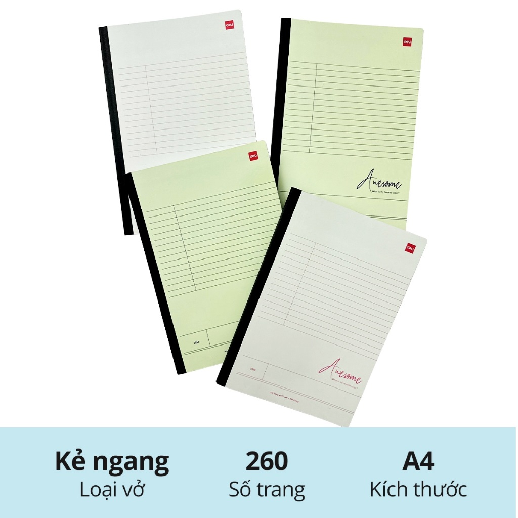 Vở kẻ ngang A4 Deli 360 trang CNB547-360 - Kích thước: 210x297mm, giấy định lượng 70gsm