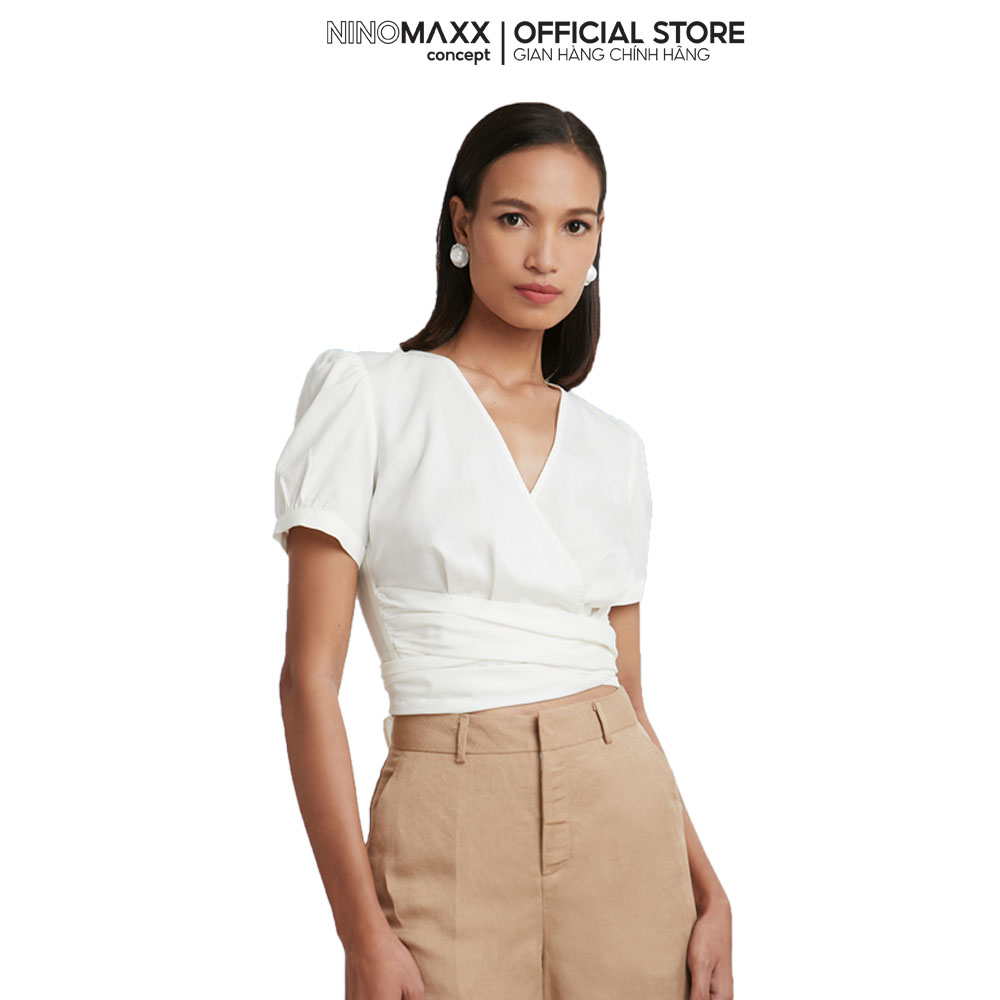 N&amp;M Áo croptop Nữ tay ngắn chất liêu linen thoáng mát 2103058