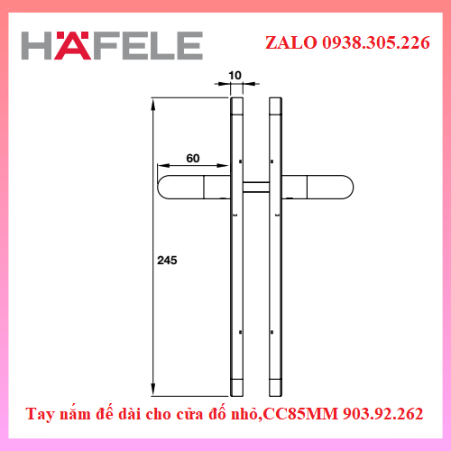 Tay nắm đế dài cho cửa đố nhỏ,CC85MM Hafele 903.92.262