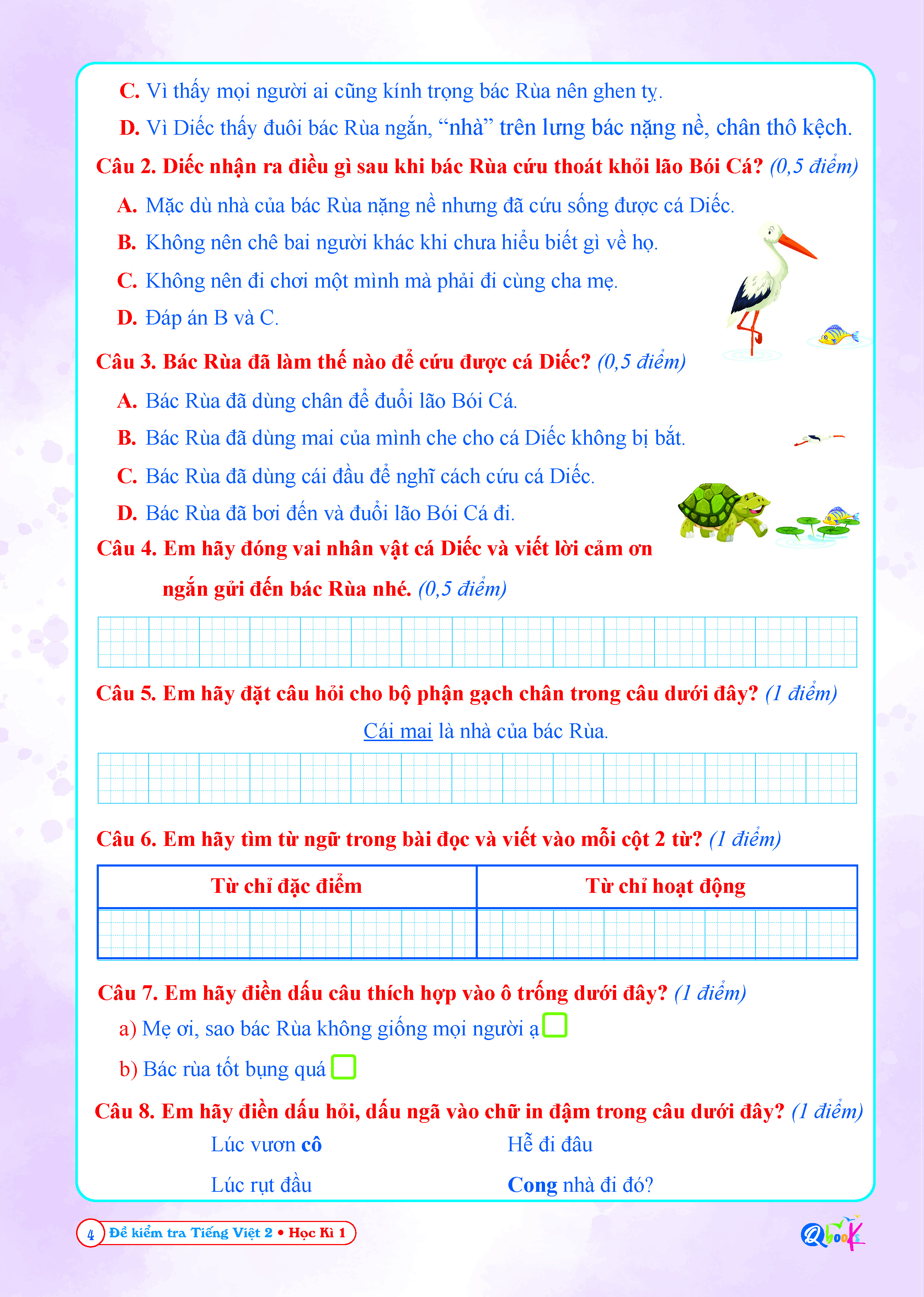 Đề Kiểm Tra Tiếng Việt Lớp 2 - Chân Trời Sáng Tạo - Học kì 1