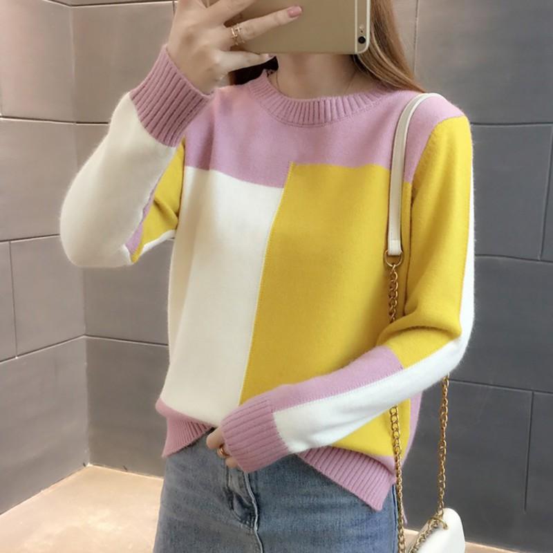 Áo Sweater dệt kim tay dài thiết kế đơn giản hợp thời trang