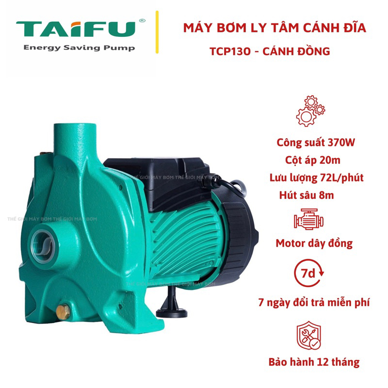 Máy bơm ly tâm, bơm đĩa 370W (0.5HP) Cánh Đồng TAIFU TCP130 - Bảo hành 1 năm ( Cam kết hàng chính hãng )