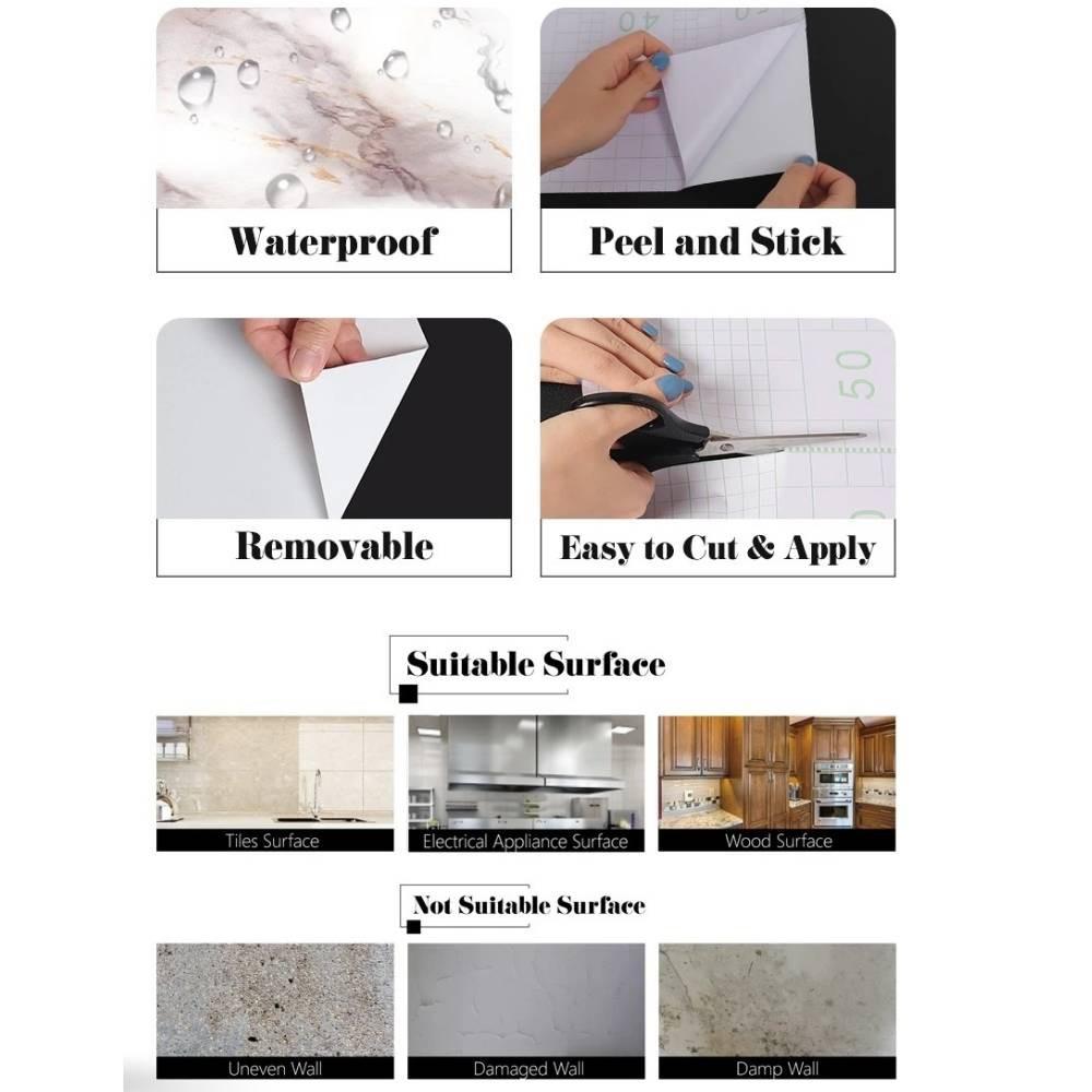 Miếng Dán Trang Trí Tường Chống Dầu Mỡ Họa Tiết Đá Cẩm Thạch